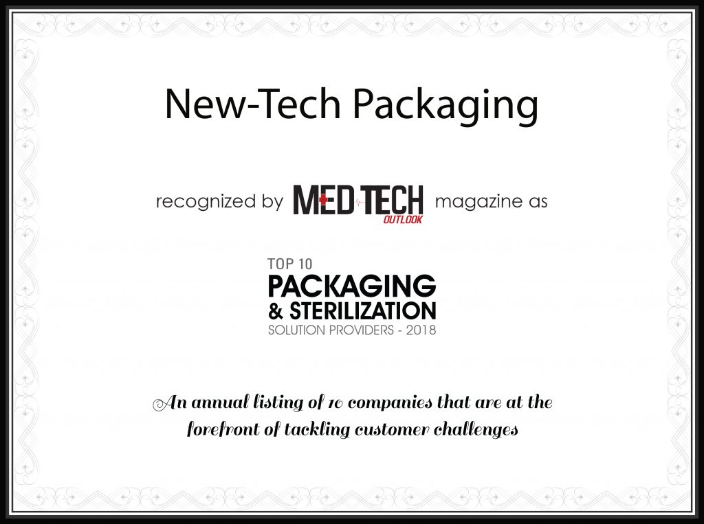 MedTech Top Ten Certificate awarded to New-Tech Packaging